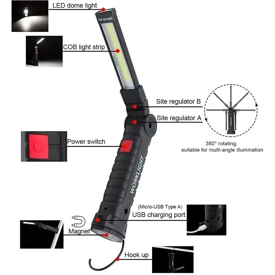 Nouvelle lampe torche LED COB  - Type C Adapter avis et prix